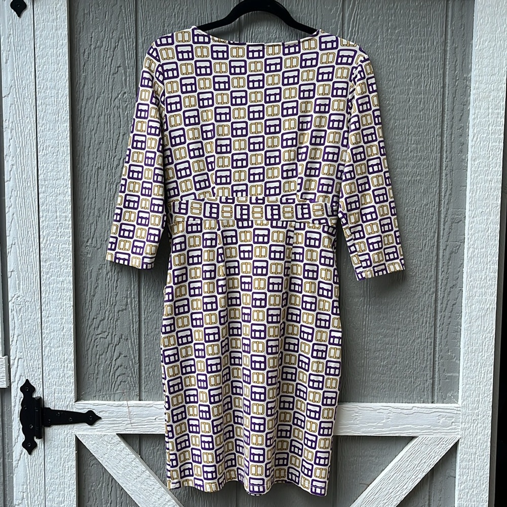 J. Mc Laughlin Faux Wrap Dress V-Neck Preppy Equestrian Belt Buckle Print Size S - Picture 3 of 6